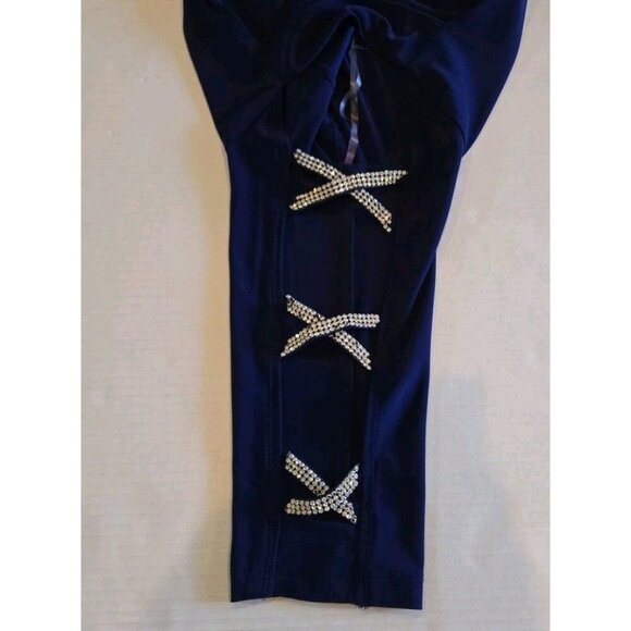 MSK Petite Rhinestone Strap Dress Navy Blue Large Open Sleeve Cold Shoulder 3/4 - Picture 10 of 10